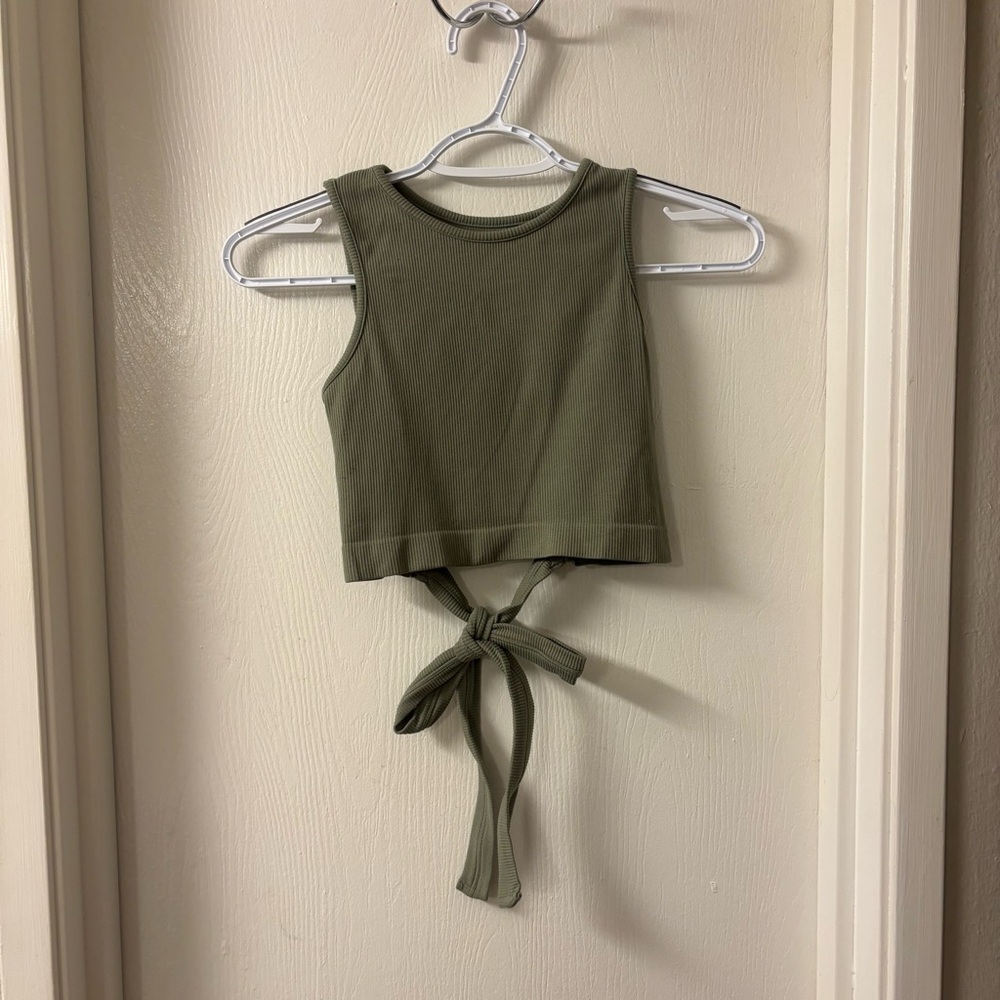 Sleek Olive Tie-Front Crop Top